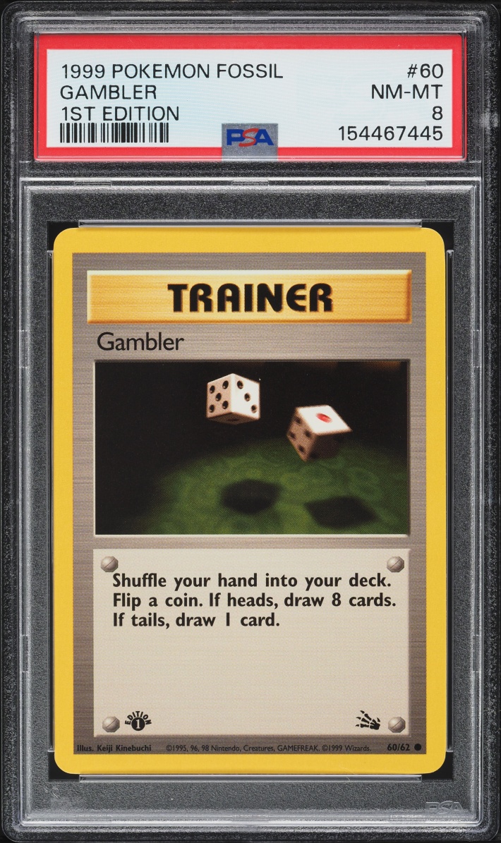 1999 Pokemon Fossil 1st Edition Gambler #60 PSA 8 NM-MT