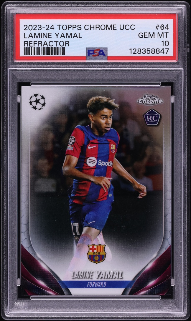 2023 Topps Chrome UEFA Club Competitions Refractor Lamine Yamal ROOKIE #64 PSA 10 GEM MINT