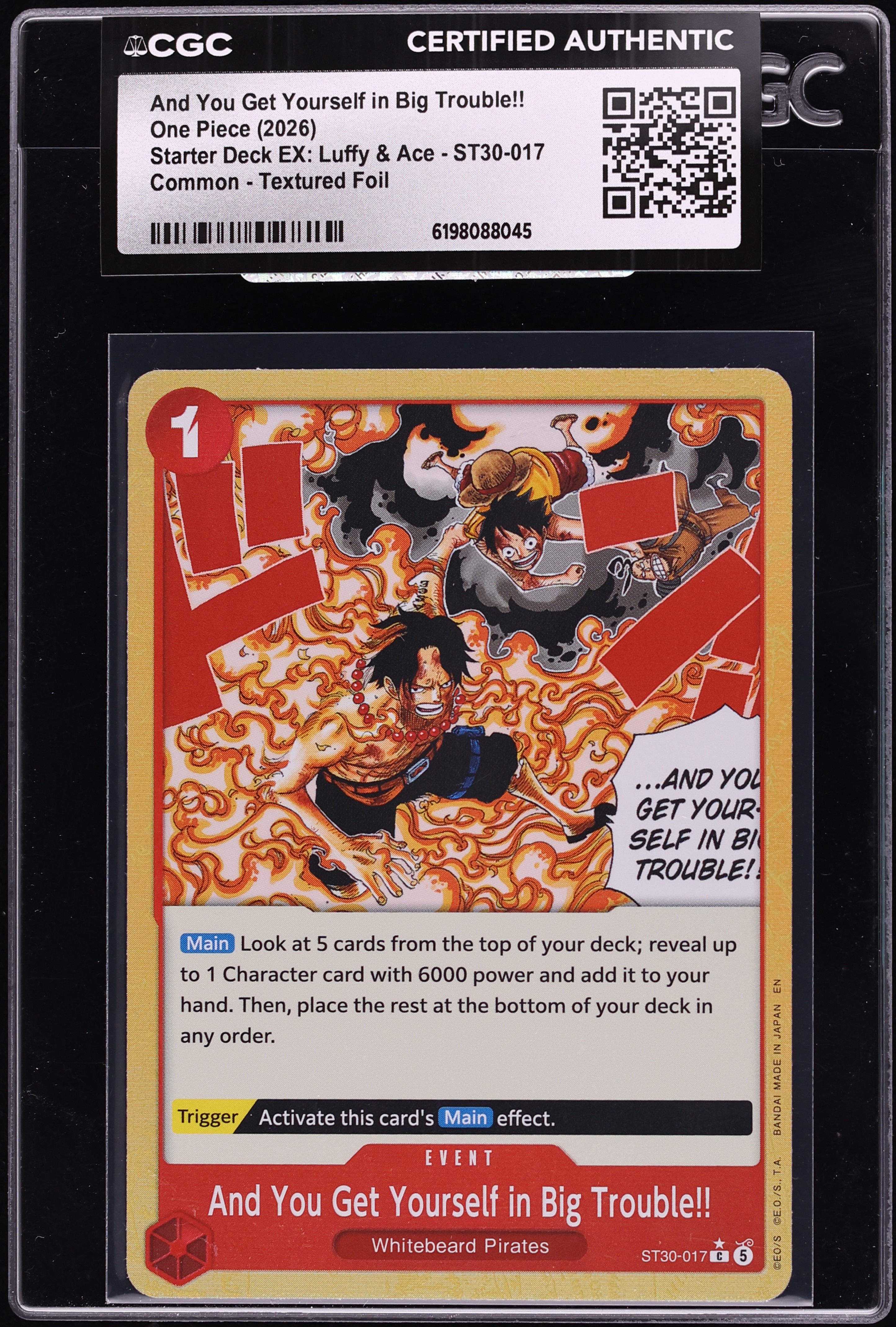 2026 One Piece Starter Deck EX Luffy & Ace You Get Yourself In Big Trouble #ST30-017 CGC AUTH