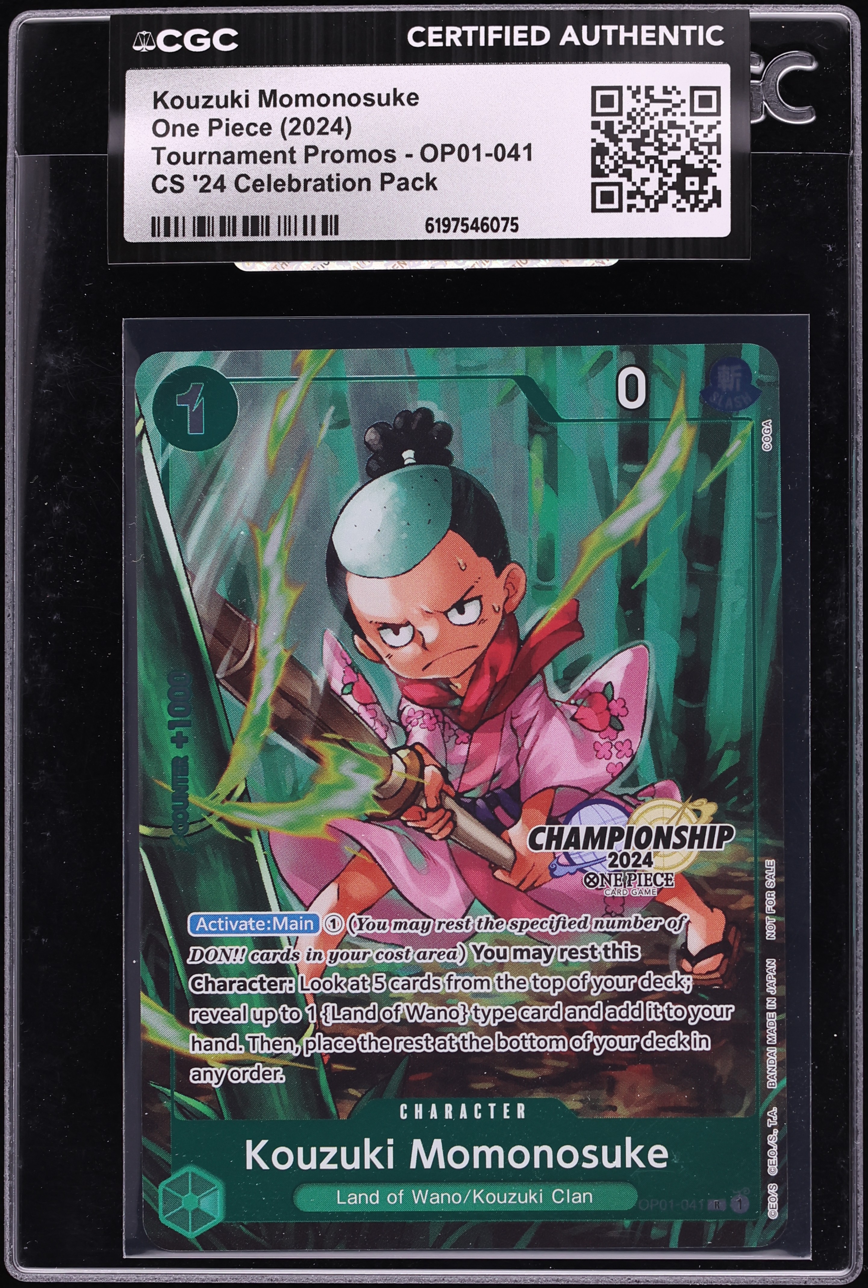 2024 One Piece Promo Championship Celebration Pack Alt Art Kouzuki Momonosuke CGC AUTH