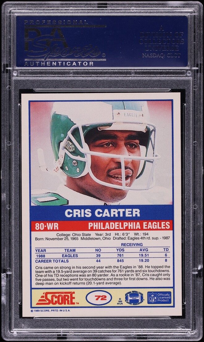 1989 Score Football Cris Carter #72 PSA 10 GEM MINT
