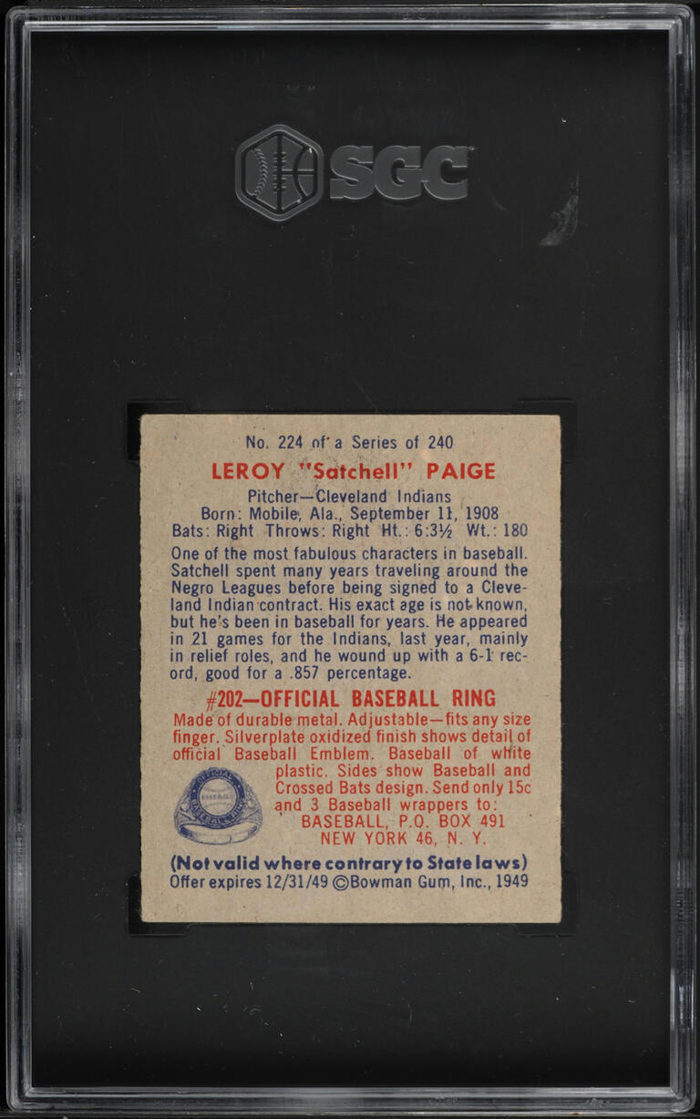 1949 Bowman Satchell Paige ROOKIE #224 SGC 4.5 VGEX+