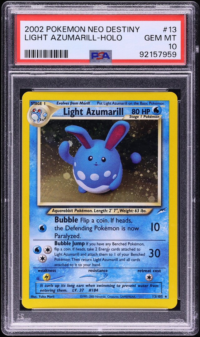 2002 Pokemon Neo Destiny Holo Light Azumarill #13 PSA 10 GEM MINT