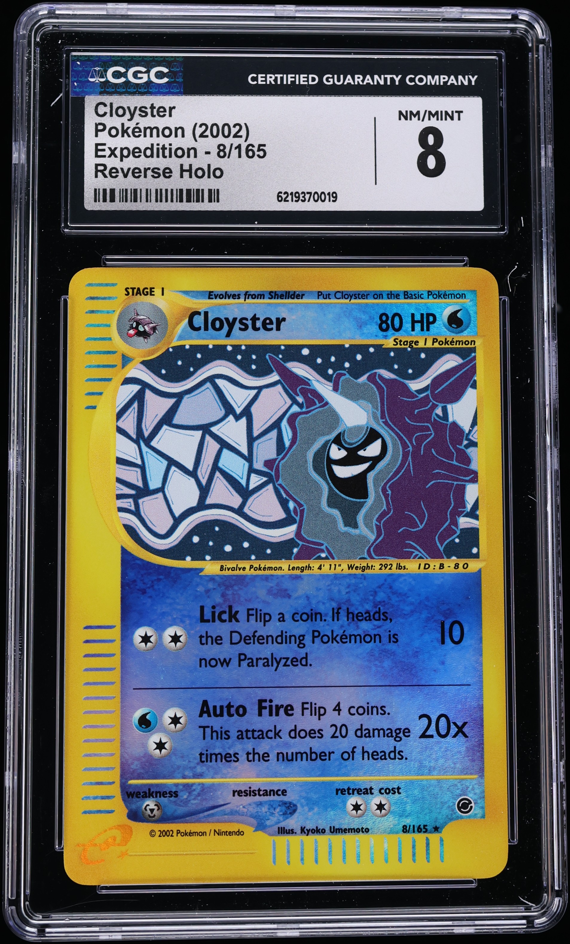 2002 Pokemon Expedition Reverse Holo Cloyster #8 CGC 8 NM-MT