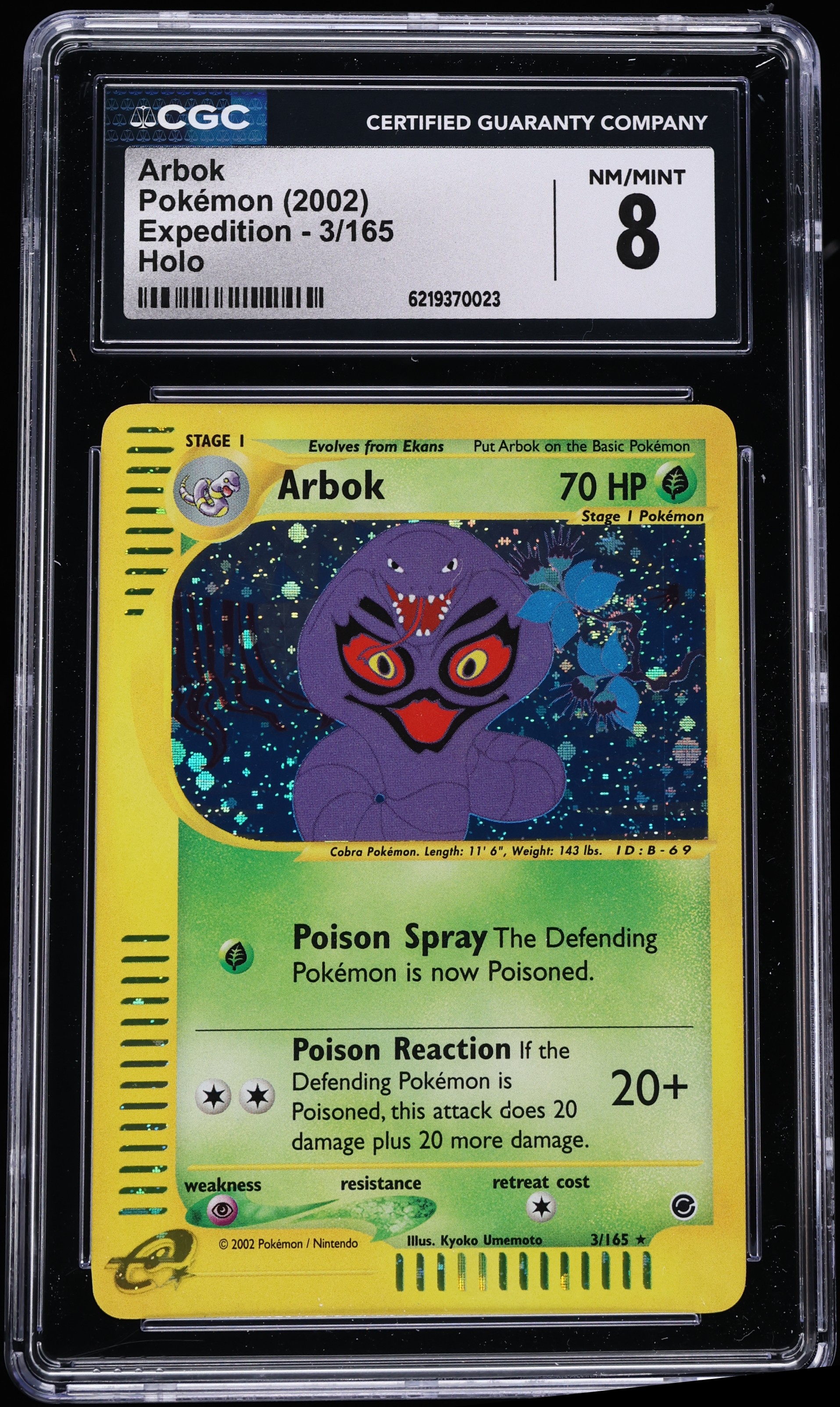 2002 Pokemon Expedition Holo Arbok #3 CGC 8 NM-MT