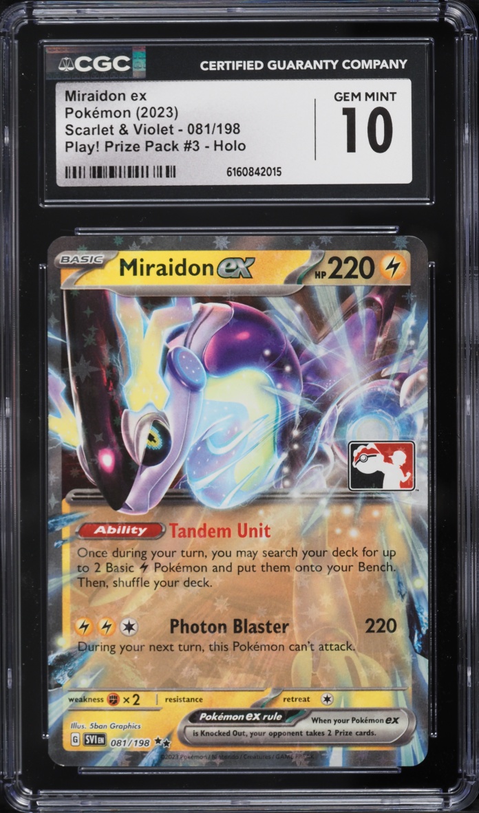 2023 Pokemon Scarlet & Violet Play! Prize Pack #3 Holo Miraidon ex #081 CGC 10 GEM MINT