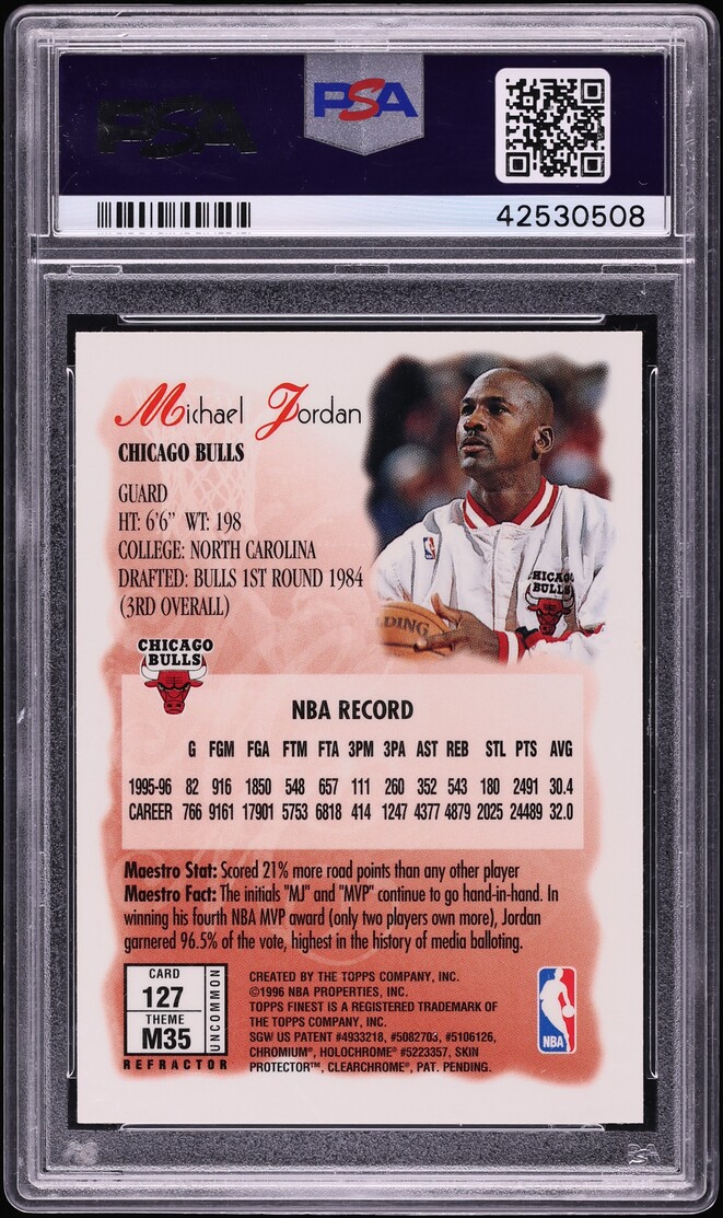 1996 Finest Refractor w/ Coating Michael Jordan #127 PSA 10 GEM MINT
