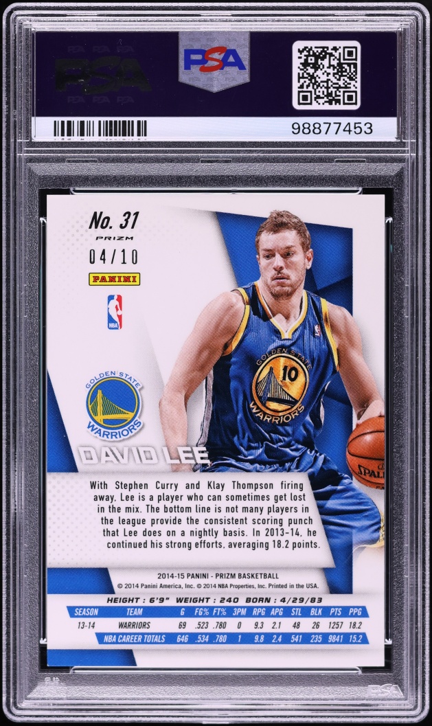 2014 Panini Prizm Gold Pulsar David Lee /10 #31 PSA 9 MINT - Photo 2