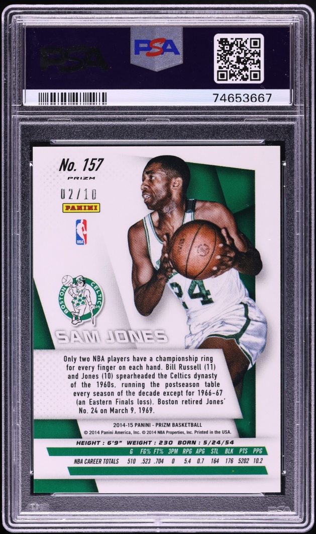 2014 Panini Prizm Gold Pulsar Sam Jones /10 #157 PSA 9 MINT - Photo 2