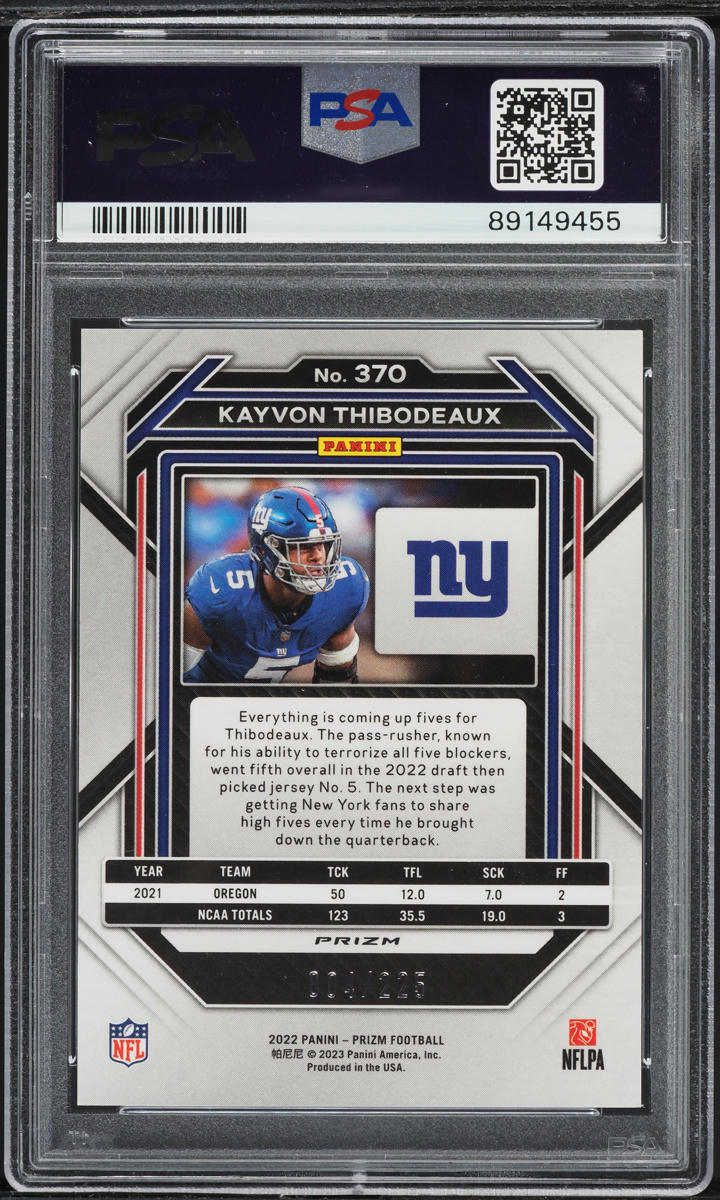 2022 Panini Prizm Purple Ice Kayvon Thibodeaux ROOKIE /225 #370 PSA 10 GEM MINT