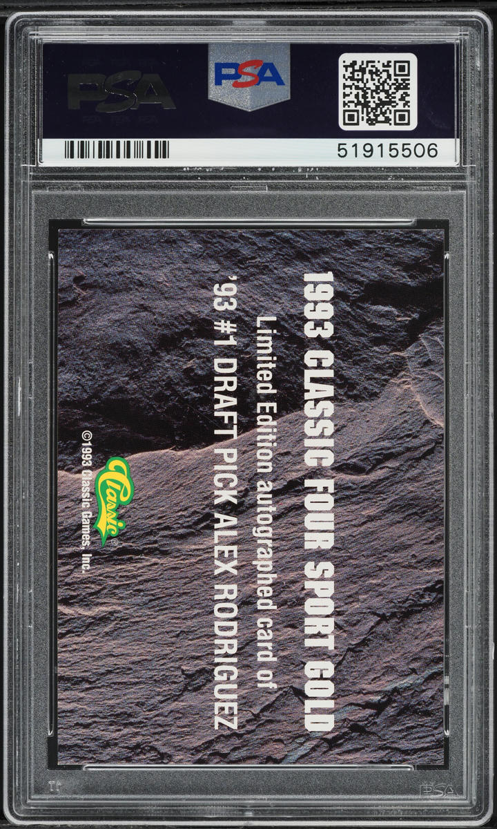 1993 Classic 4 Sport Gold Alex Rodriguez ROOKIE AUTO DNA 7 /3900 PSA 8 NM-MT