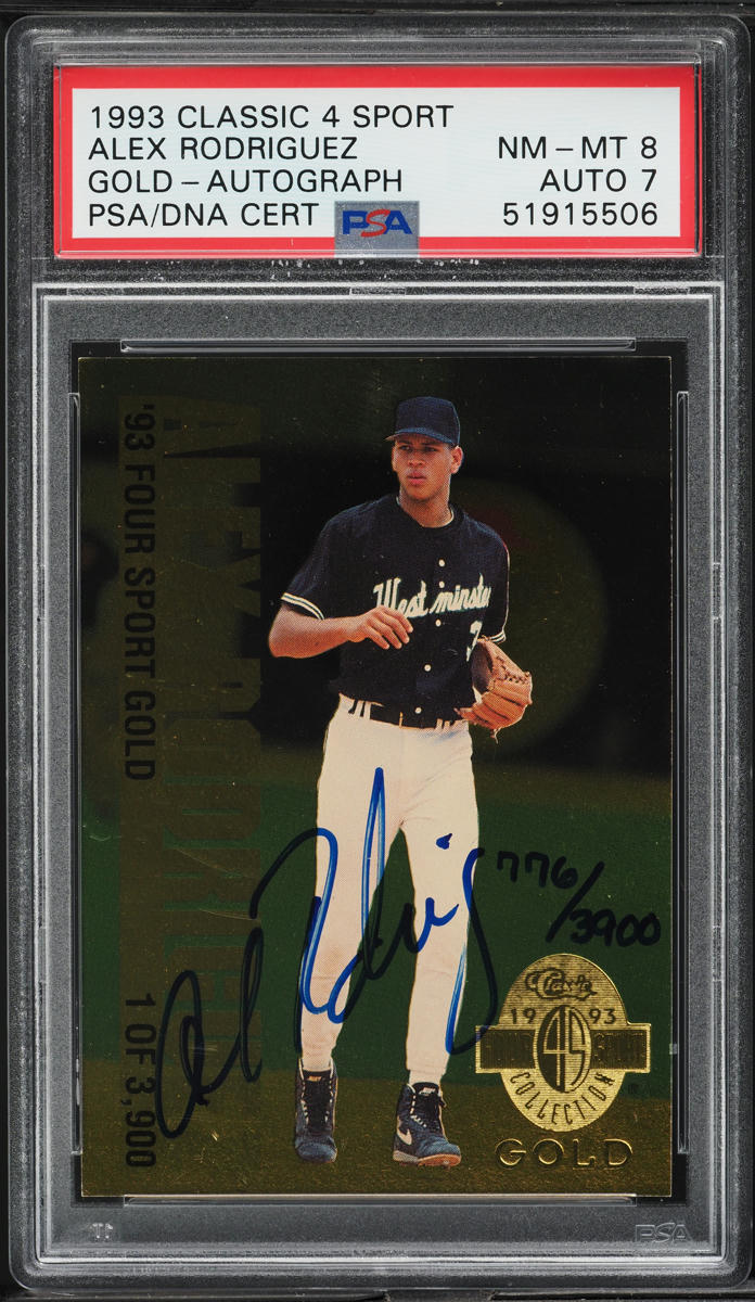 1993 Classic 4 Sport Gold Alex Rodriguez ROOKIE AUTO DNA 7 /3900 PSA 8 NM-MT