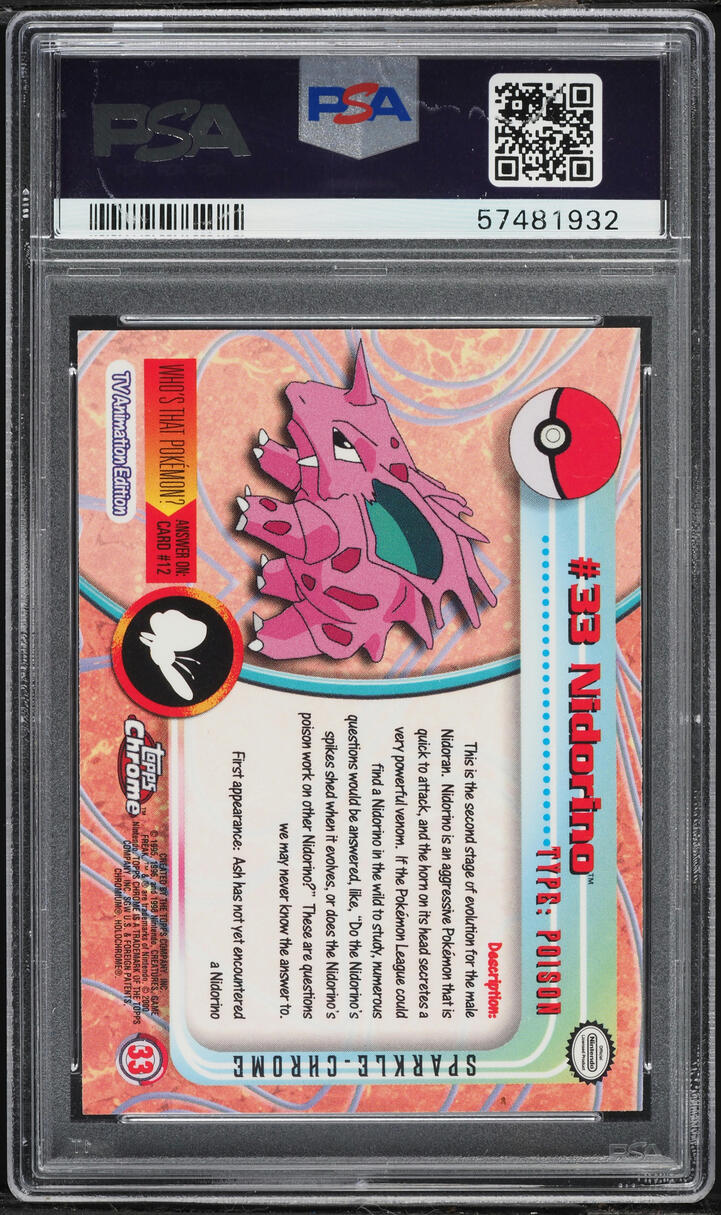 2000 Topps Chrome Pokemon T.V. Series 1 Sparkle Nidorino #33 PSA 10 GEM MINT