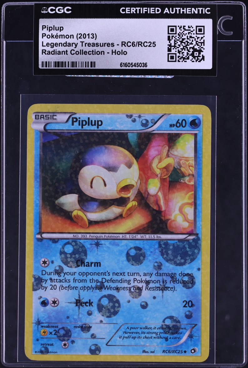 2013 Pokemon Black & White Legendary Treasures Radiant Collection Holo Piplup #RC6 CGC AUTH