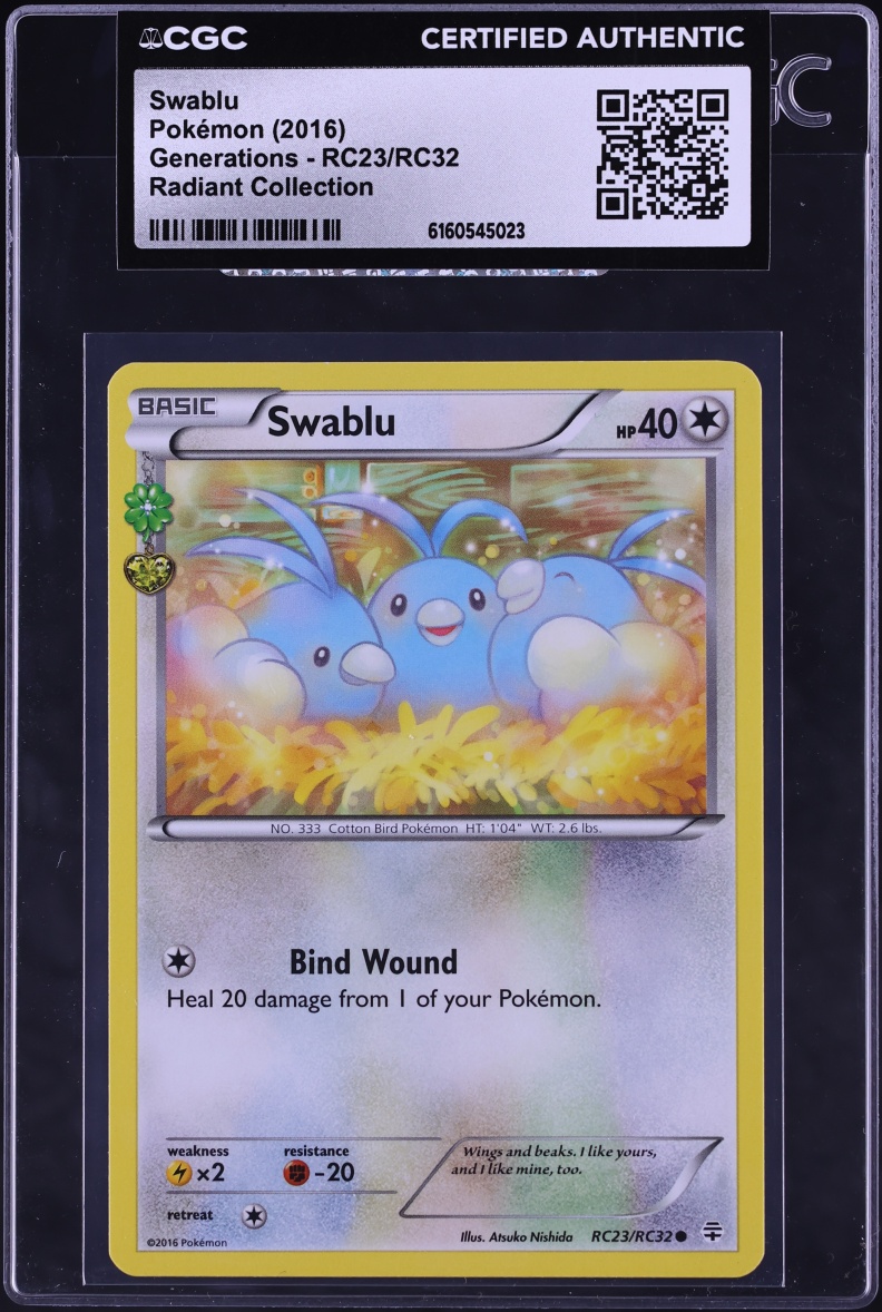 2016 Pokemon XY Generations Radiant Collection Swablu #RC23 CGC AUTH