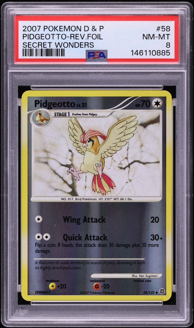 2007 Pokemon Diamond & Pearl Secret Wonders Reverse Holo Pidgeotto #58 PSA 8 NM-MT