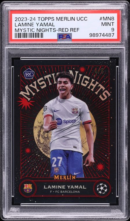 2023 Topps Merlin UCC Mystic Nights Red Refractor Lamine Yamal ROOKIE /5 #MN8 PSA 9 MINT