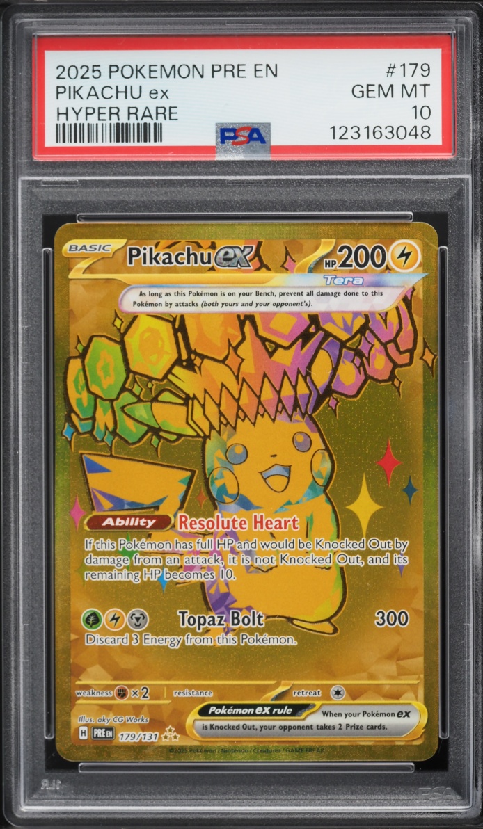 2025 Pokemon Scarlet & Violet Prismatic Evolutions Gold Rare Pikachu Ex #179 PSA 10 GEM MINT