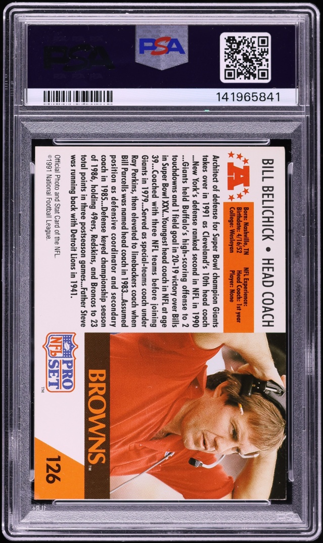 1991 Pro Set Football Bill Belichick ROOKIE #126 PSA 7 NRMT