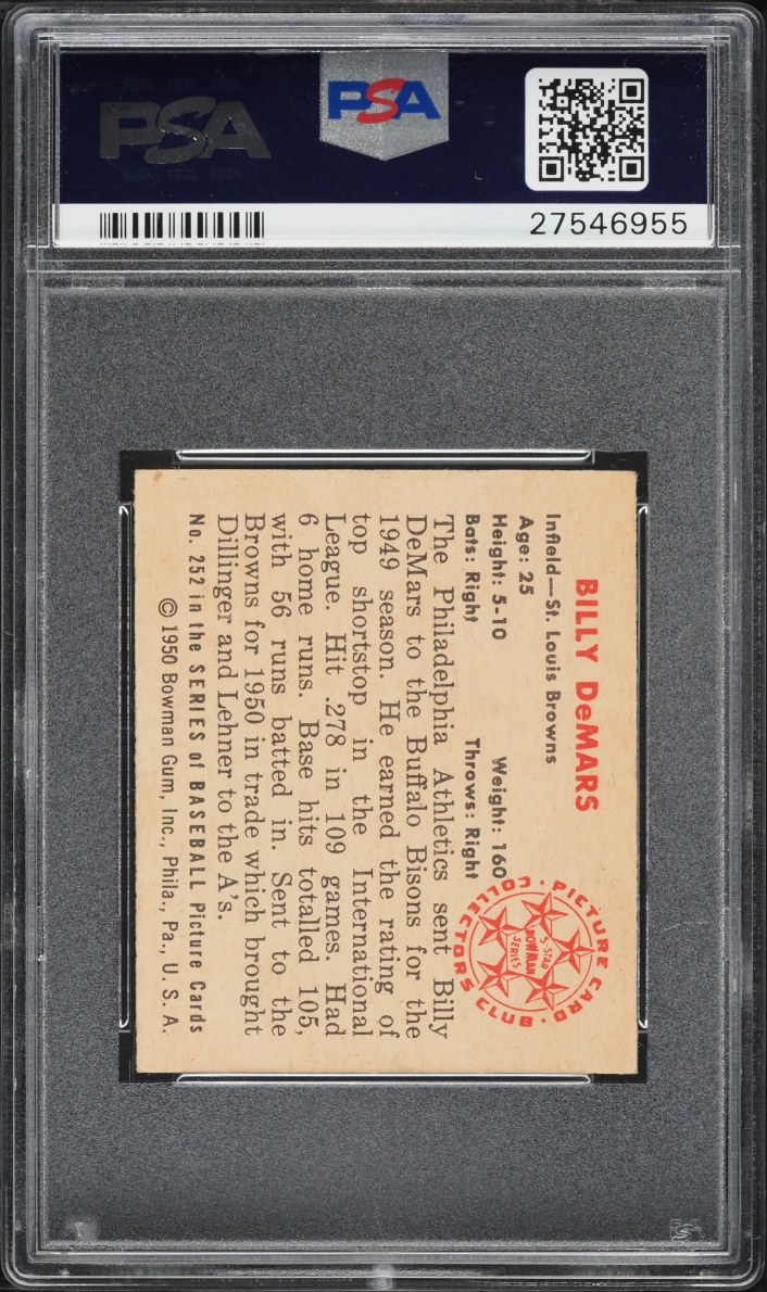 1950 Bowman Billy DeMars ROOKIE #252 PSA 7 NRMT