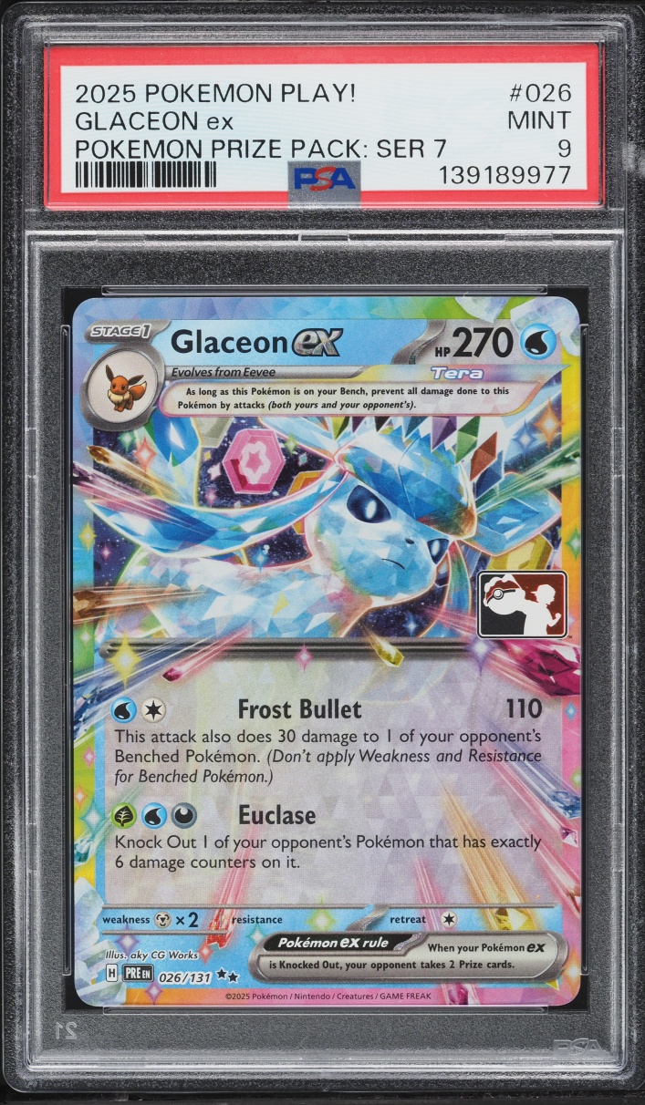 2025 Pokemon SV Prismatic Evolutions Play! Prize Pack Series 7 Holo Glaceon ex #26 PSA 9 MINT