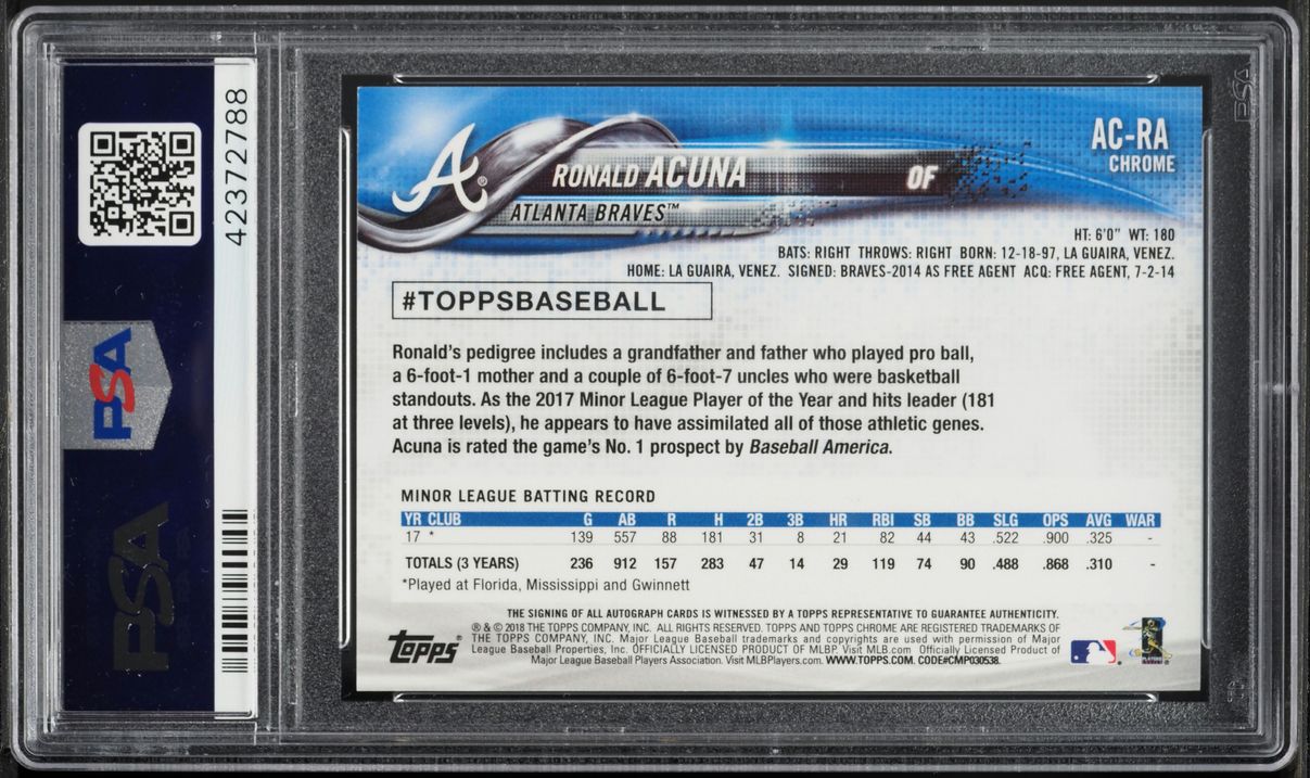 2018 Topps Chrome Sapphire Ronald Acuna Jr. ROOKIE AUTO #AC-RA PSA 10 GEM MINT