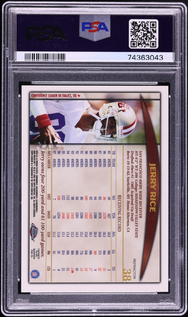 1998 Topps Chrome Refractor Jerry Rice #38 PSA 9 MINT - Photo 2