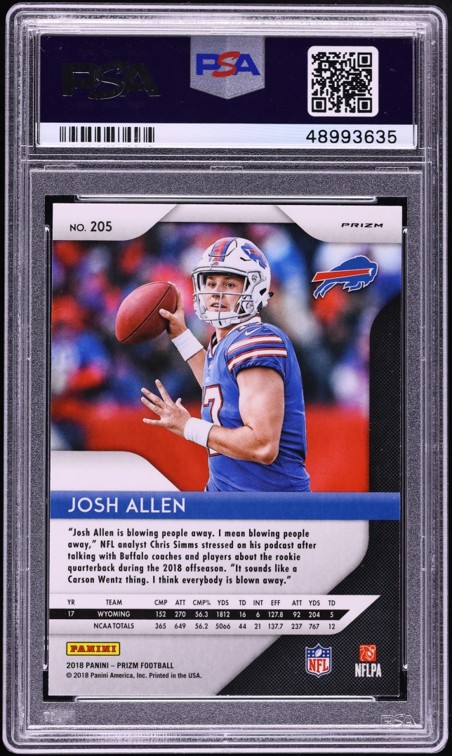 2018 Panini Prizm Red White & Blue Josh Allen ROOKIE #205 PSA 10 GEM MINT - Photo 2