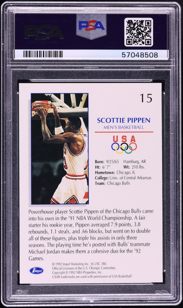 1992 Impel Olympicards Scottie Pippen #15 PSA 10 GEM MINT - Photo 2