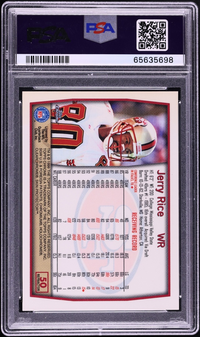 1999 Topps Chrome Refractor Jerry Rice #50 PSA 9 MINT - Photo 2