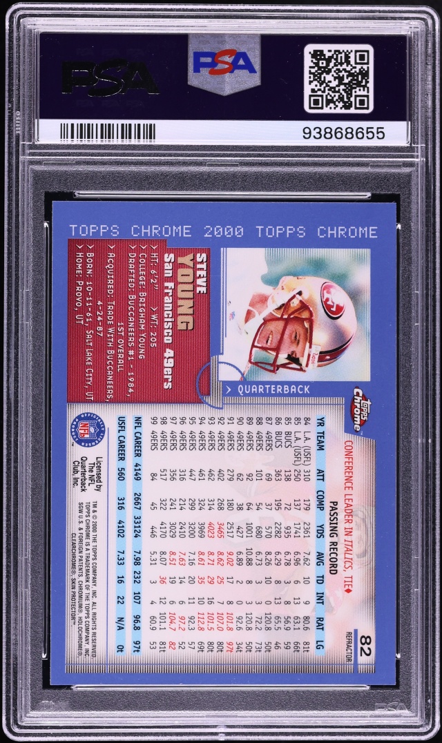2000 Topps Chrome Refractor Steve Young #82 PSA 9 MINT - Photo 2