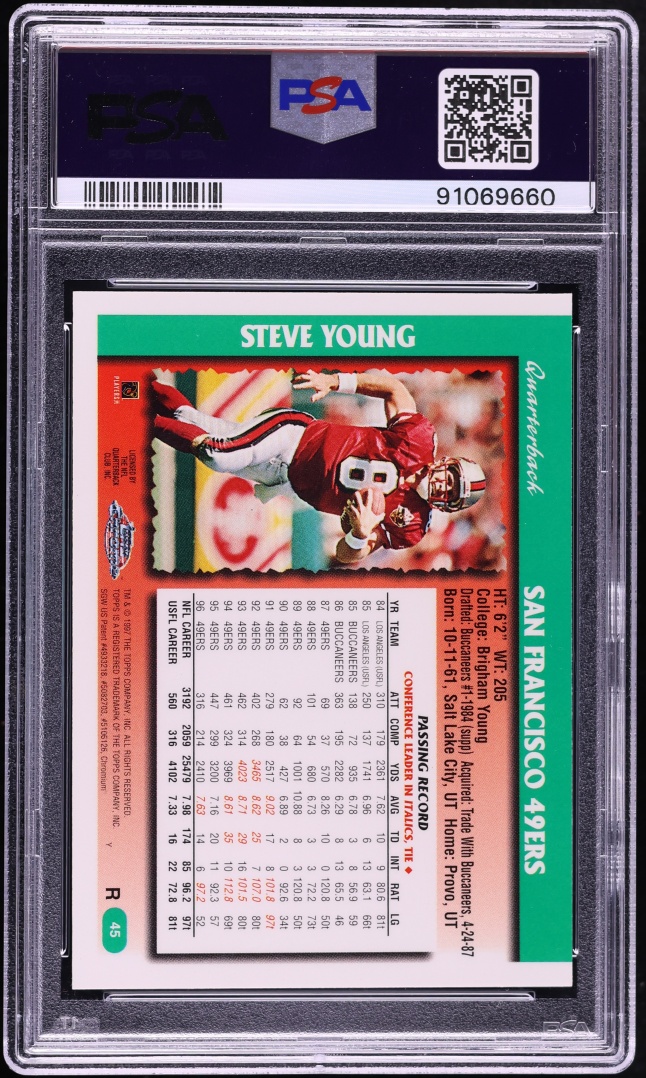 1997 Topps Chrome Refractor Steve Young #45 PSA 10 GEM MINT - Photo 2