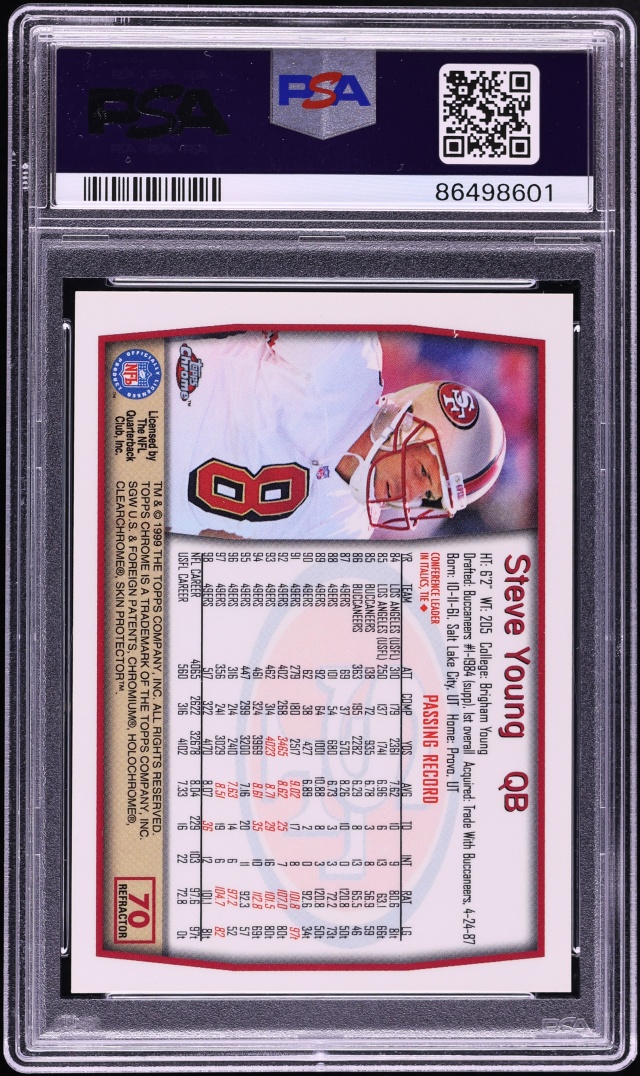 1999 Topps Chrome Refractor Steve Young #70 PSA 9 MINT - Photo 2