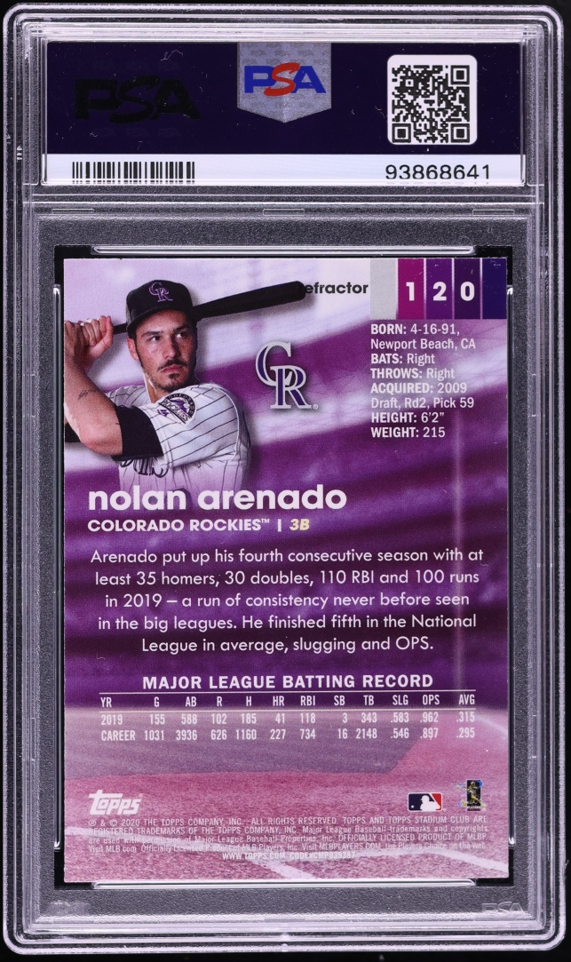 2020 Stadium Club Chrome Gold Minted Nolan Arenado #120 PSA 10 GEM MINT - Photo 2