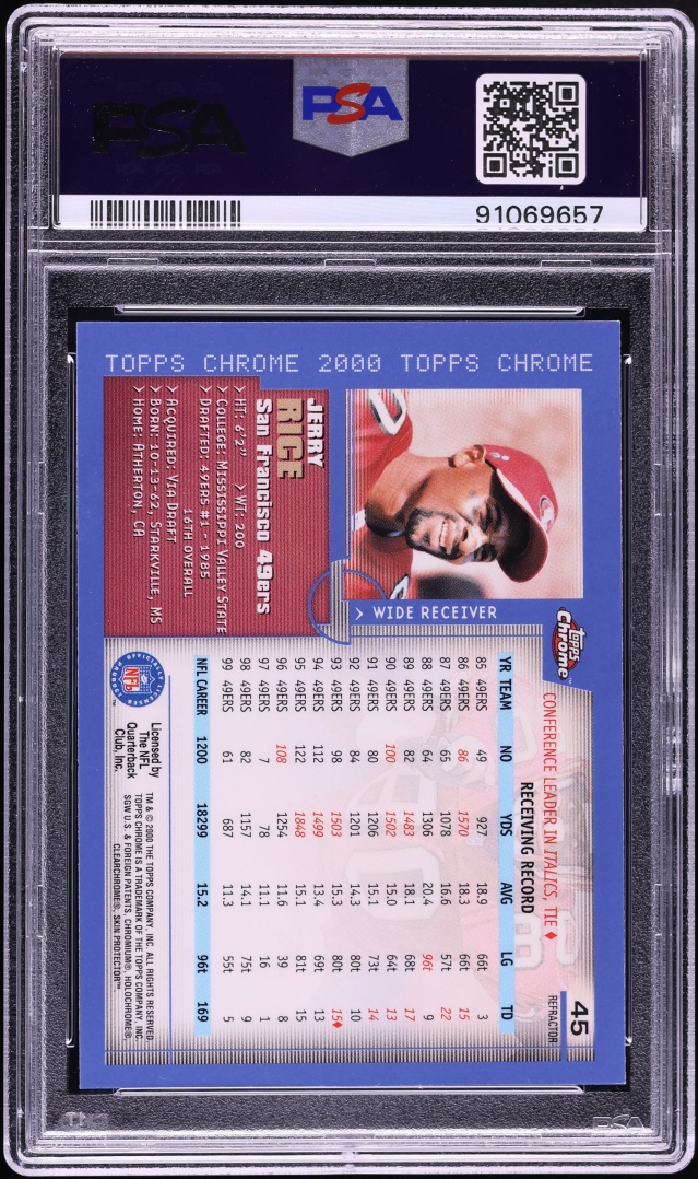 2000 Topps Chrome Refractor Jerry Rice #45 PSA 9 MINT - Photo 2