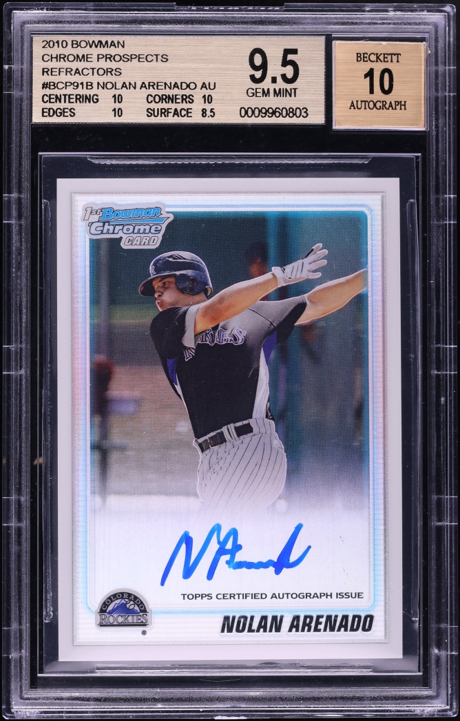 2010 Bowman Chrome Refractor Nolan Arenado PROSPECT AUTO /500 #BCP91 BGS 9.5 GEM MINT