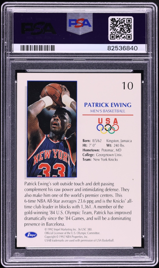 1992 Impel Olympicards Patrick Ewing #10 PSA 10 GEM MINT - Photo 2
