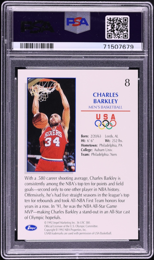 1992 Impel Olympicards Charles Barkley #8 PSA 10 GEM MINT - Photo 2