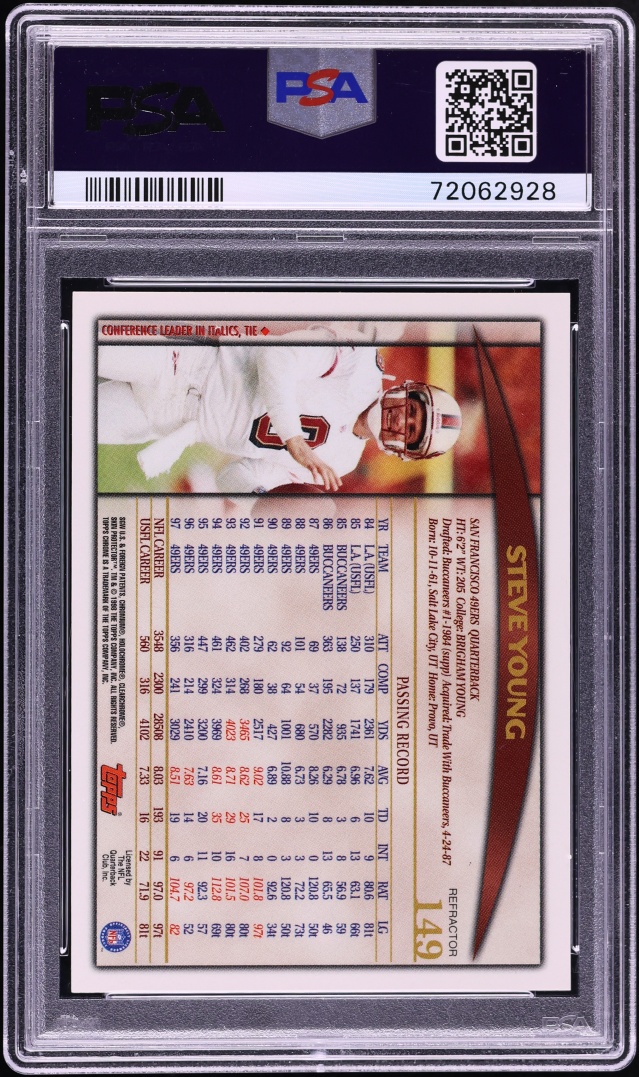 1998 Topps Chrome Refractor Steve Young #149 PSA 9 MINT - Photo 2