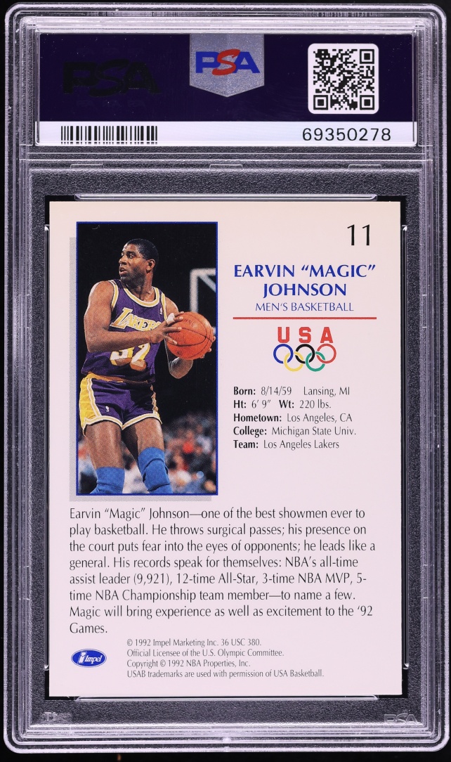 1992 Impel Olympicards Magic Johnson #11 PSA 10 GEM MINT - Photo 2