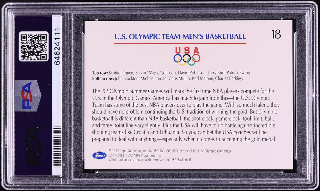 1992 Impel Olympicards USA Team w/ Michael Jordan #18 PSA 10 GEM MINT - Photo 2