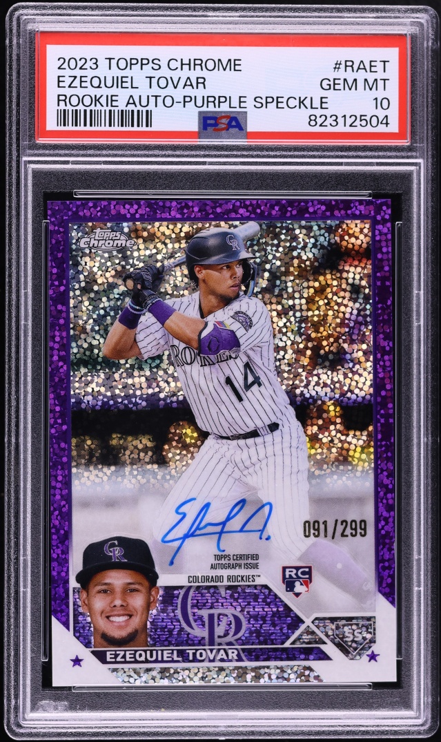 2023 Topps Chrome Purple Speckle Refractor Ezequiel Tovar ROOKIE AUTO /299 #RA-ET PSA 10 GEM