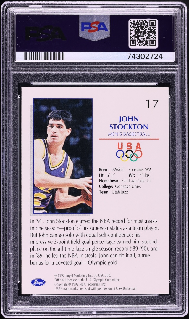1992 Impel Olympicards John Stockton #17 PSA 10 GEM MINT - Photo 2