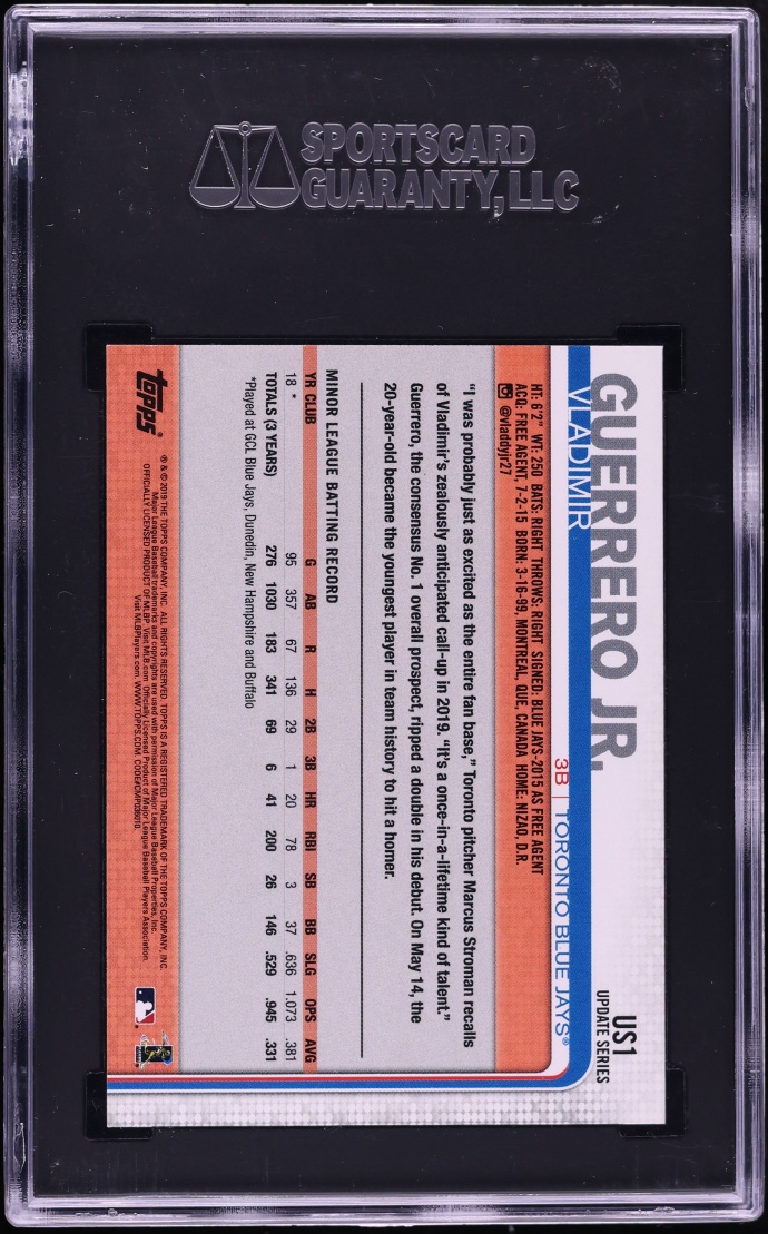 2019 Topps Update Rainbow Foil Vladimir Guerrero Jr. ROOKIE #US1 SGC 10 PRISTINE, GOLD LABEL - Photo 2