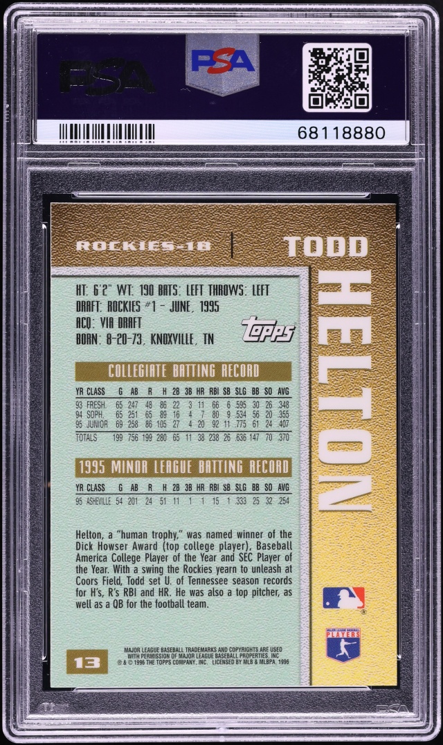 1996 Topps Power Boosters Todd Helton ROOKIE #13 PSA 10 GEM MINT - Photo 2