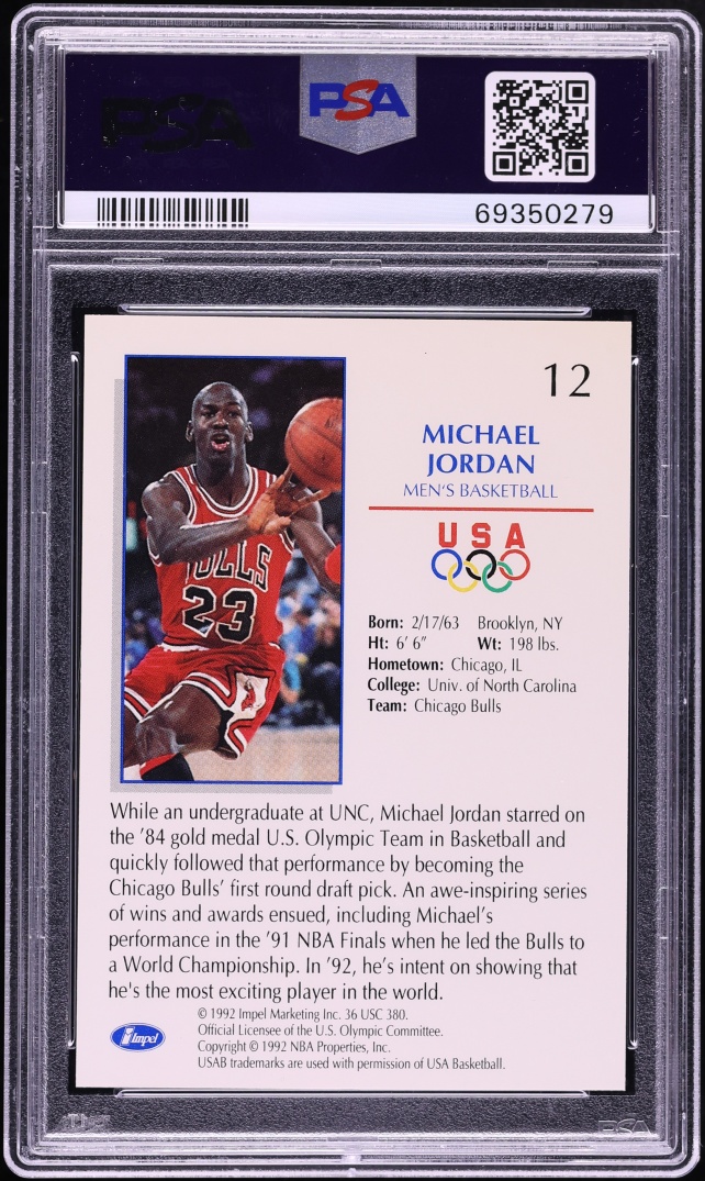 1992 Impel Olympicards Michael Jordan #12 PSA 10 GEM MINT - Photo 2