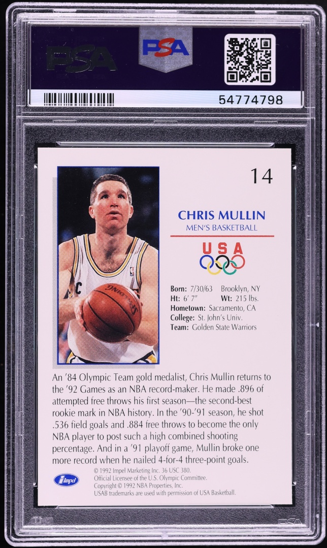 1992 Impel Olympicards Chris Mullin #14 PSA 10 GEM MINT - Photo 2