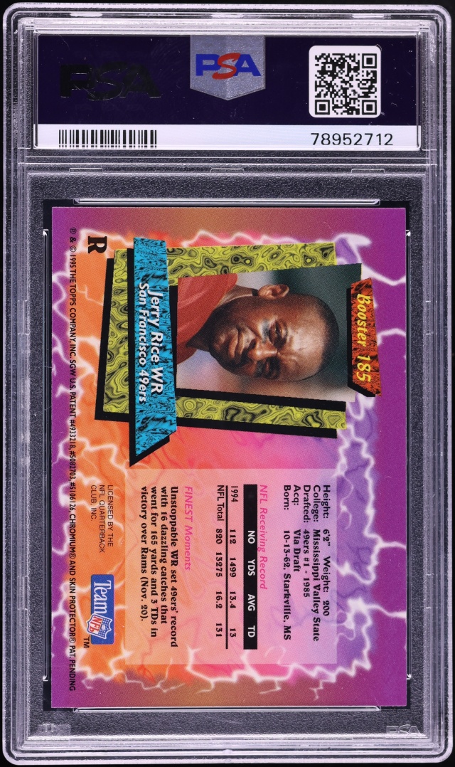 1995 Finest Boosters Refractor Jerry Rice #185 PSA 9 MINT - Photo 2