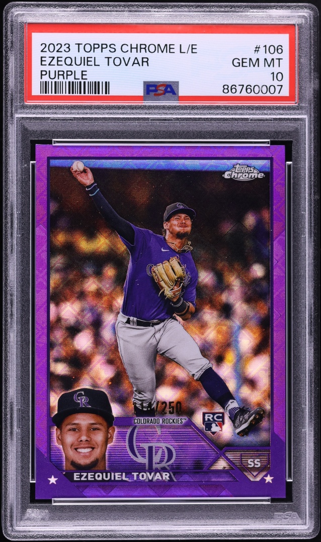 2023 Topps Chrome Logofractor Purple Refractor Ezequiel Tovar ROOKIE /250 #106 PSA 10 GEM MINT
