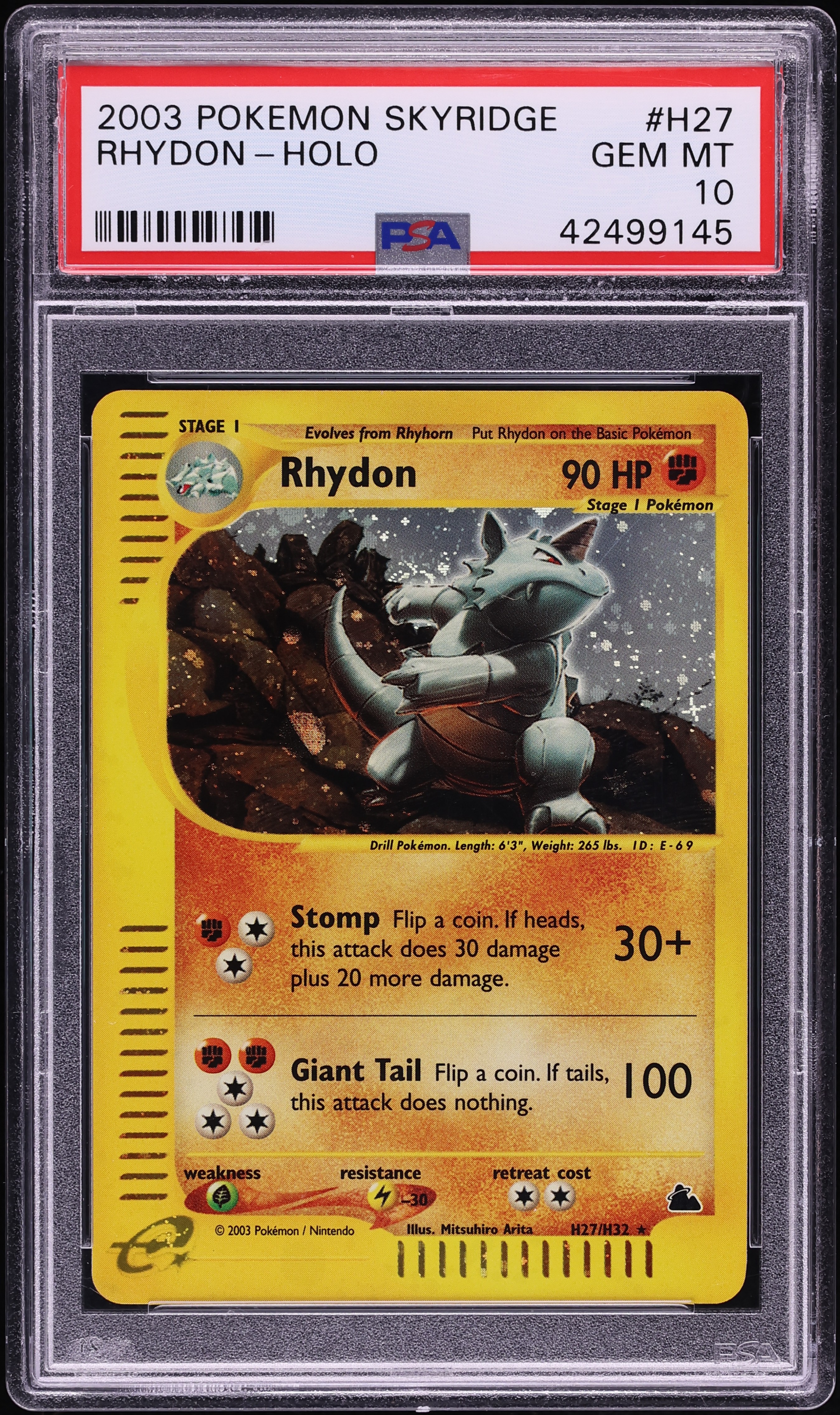 2003 Pokemon Skyridge Holo Rhydon #H27 PSA 10 GEM MINT